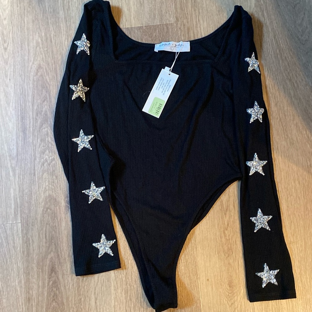 Black square neck bodysuit